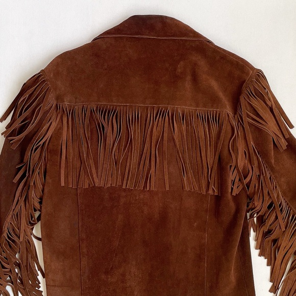 Womens Vintage Genuine Leather Fringe Western Brown Cowgirl Button Up Jacket - Picture 9 of 16
